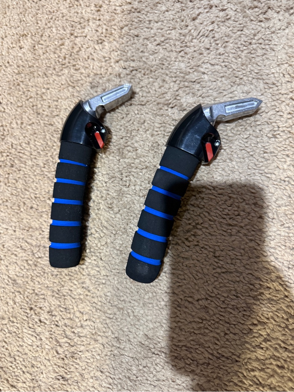 Pair of Black & Blue Foam Grip older adult Aid for getting out of car